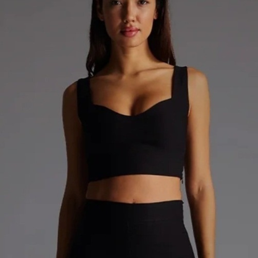 Vesper SKY Black Sweetheart Neckline Crop Top Side Zip Stretch Size 10